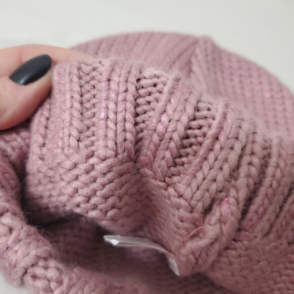 DKNY | Girl's Shimmer Pink Knit Foldover Hat - Picture 4 of 6